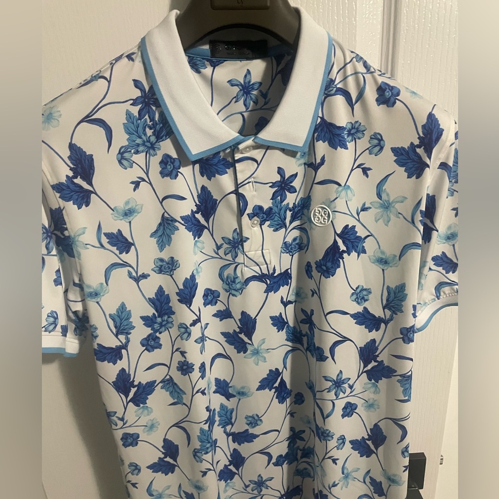 G/FORE Blue Floral Polo Shirt